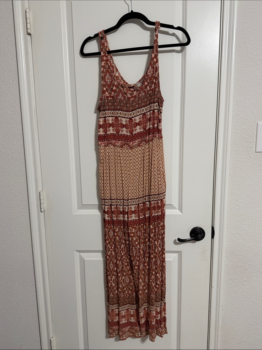 Tiered Boho Maxi Romper in Rust and Cream